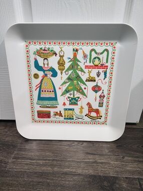Ruth Reeves Christmas Tray White Melamine MCM 1954 Waverly Products Vintage